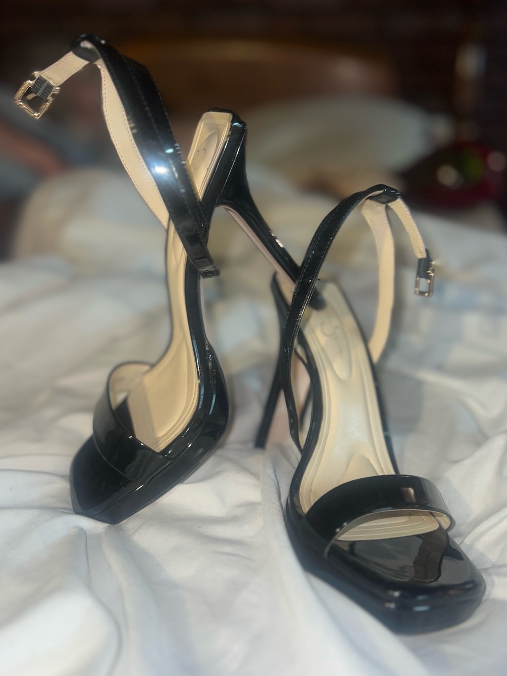 Jessica Simpson Black Patent Stiletto Ankle-Strap Sandals